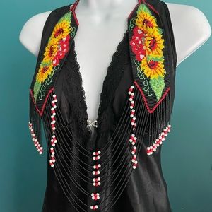 Handcrafted seed bead necklace earrings set